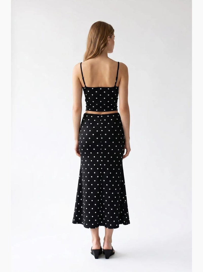 Conjunto coordinado de dos piezas para mujer de cintura alta con lunares mixray Negro - Kiabi
