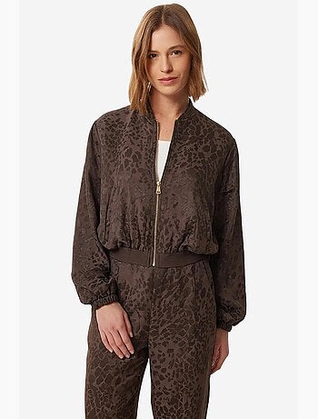 Conjunto coordinado de estampado de leopardo de cintura alta con cuello bomber istanbul