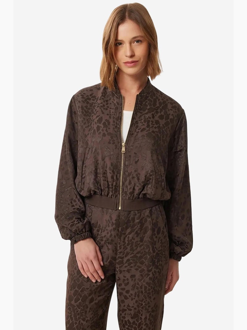 Conjunto coordinado de estampado de leopardo de cintura alta con cuello bomber istanbul Marrón chocolate - Kiabi