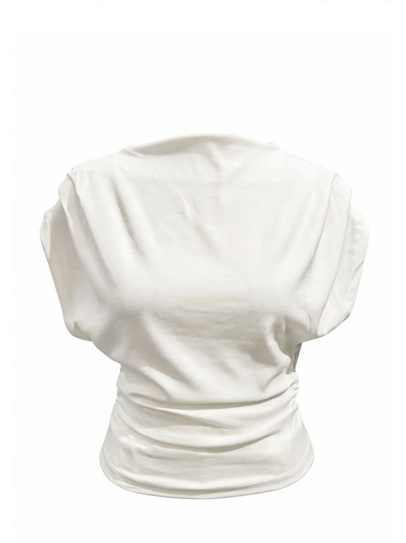 Conjunto coordinado de punto de talle alto con pierna ancha y escote barco mixray Blanco - Kiabi