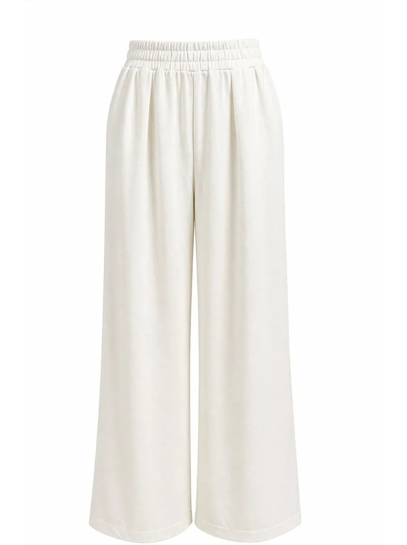 Conjunto coordinado de punto de talle alto con pierna ancha y escote barco mixray Blanco - Kiabi