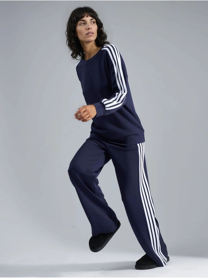 Conjunto coordinado de sudadera a rayas con cuello redondo y pantalón de pernera recta hiccup Azul marino - Kiabi