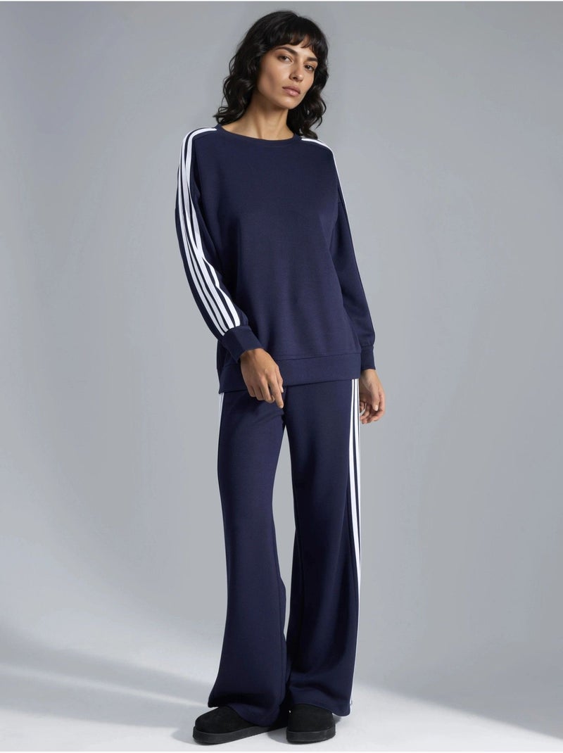 Conjunto coordinado de sudadera a rayas con cuello redondo y pantalón de pernera recta hiccup Azul marino - Kiabi