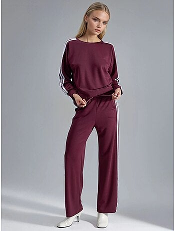 Conjunto coordinado de sudadera a rayas con cuello redondo y pantalón de pernera recta hiccup