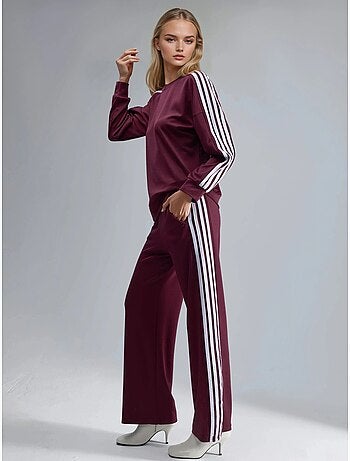 Conjunto coordinado de sudadera a rayas con cuello redondo y pantalón de pernera recta hiccup