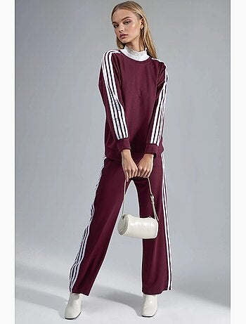 Conjunto coordinado de sudadera a rayas con cuello redondo y pantalón de pernera recta hiccup