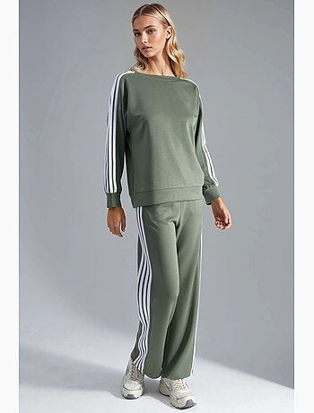 Conjunto coordinado de sudadera a rayas con cuello redondo y pantalón de pernera recta hiccup