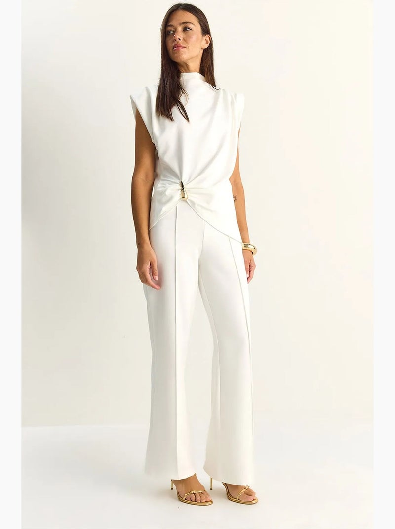 Conjunto coordinado de talle alto con pierna acampanada lucci Blanco - Kiabi