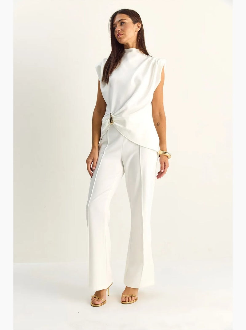Conjunto coordinado de talle alto con pierna acampanada lucci Blanco - Kiabi