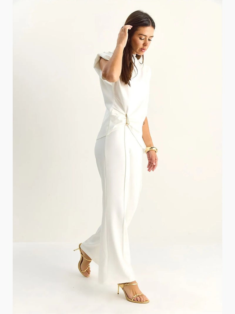 Conjunto coordinado de talle alto con pierna acampanada lucci Blanco - Kiabi