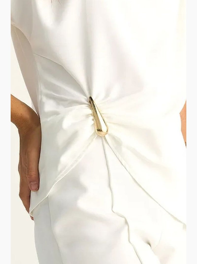 Conjunto coordinado de talle alto con pierna acampanada lucci Blanco - Kiabi