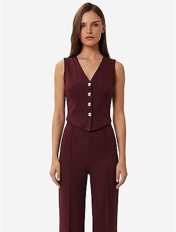 Conjunto coordinado de tiro alto con escote en v, botones y pernera ancha istanbul