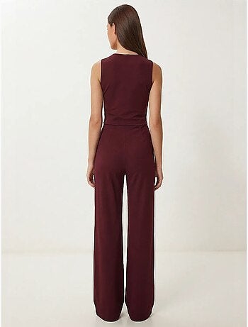 Conjunto coordinado de tiro alto con escote en v, botones y pernera ancha istanbul