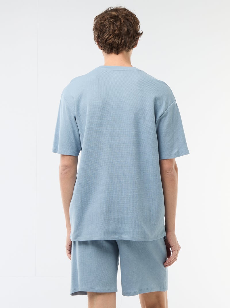 Conjunto corto de pijama en nido de abeja - 2 piezas Azul - Kiabi