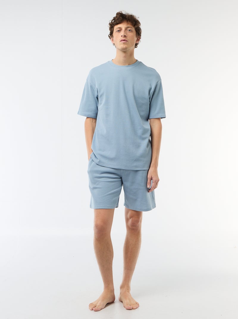 Conjunto corto de pijama en nido de abeja - 2 piezas Azul - Kiabi