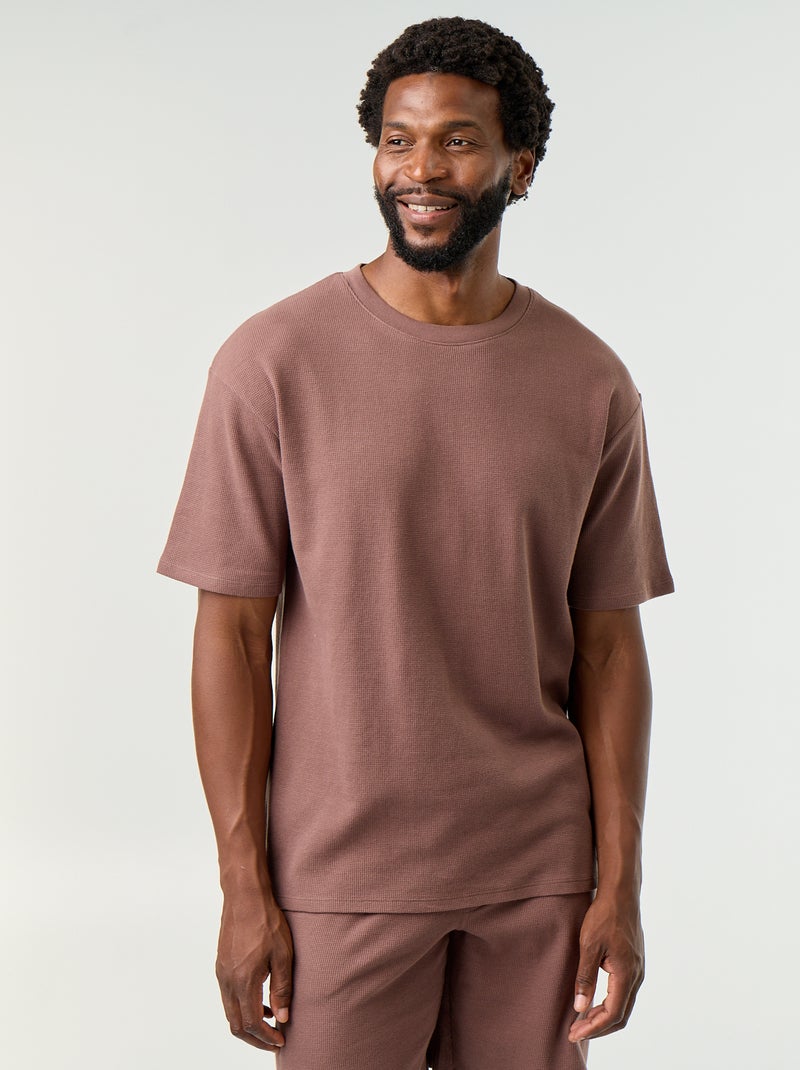 Conjunto corto de pijama en nido de abeja - 2 piezas Marron - Kiabi