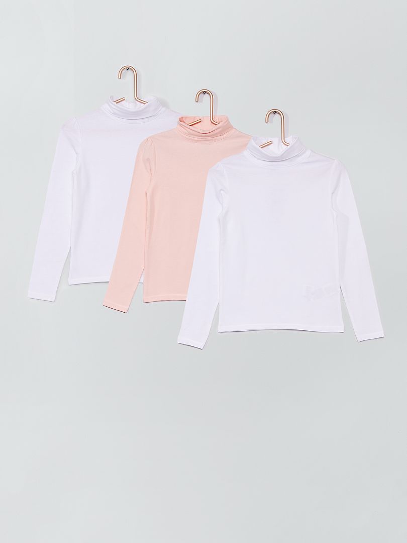 Conjunto de 2 camisetas de cuello vuelto rosa blanco - Kiabi