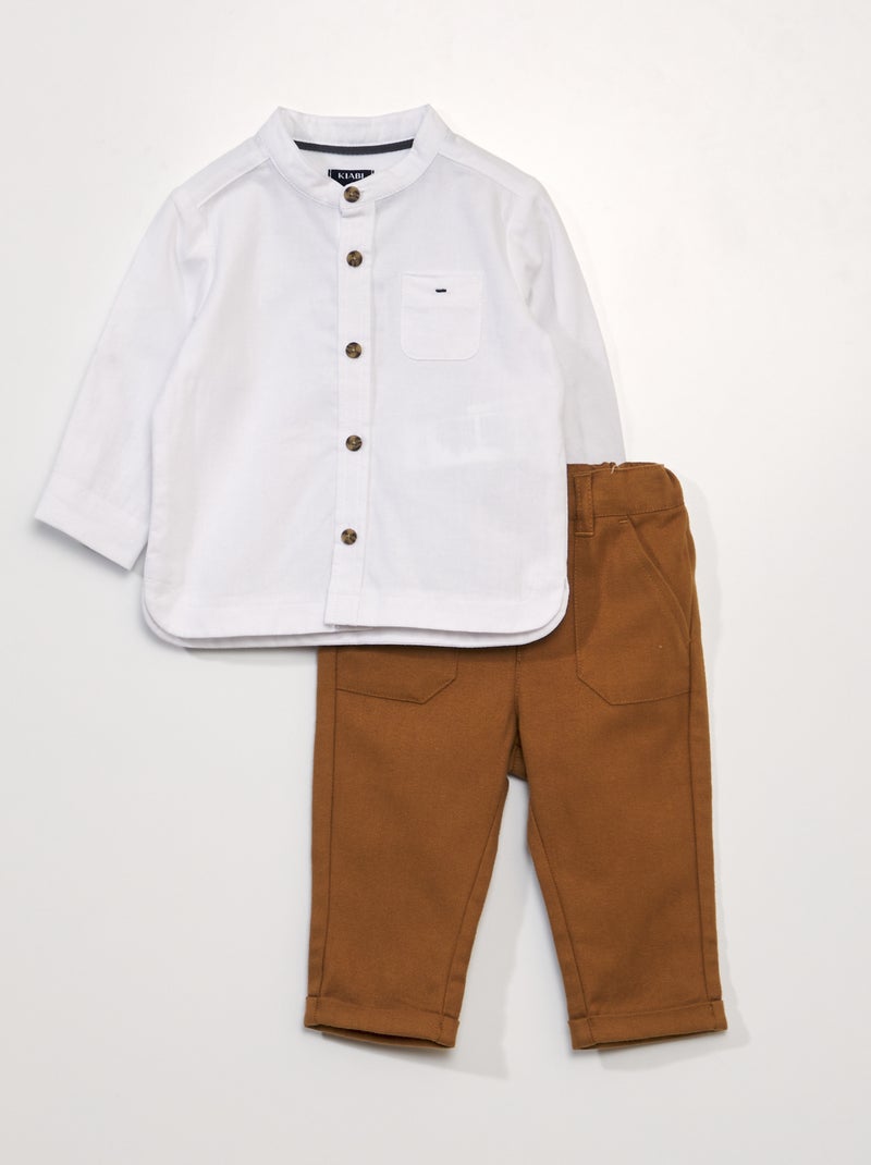 Conjunto de 2 piezas - Camisa con cuello mao + pantalón chino BEIGE - Kiabi
