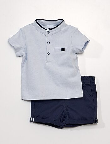 Conjunto de 2 piezas - Camiseta estilo polo + pantalón corto de sarga - Kiabi