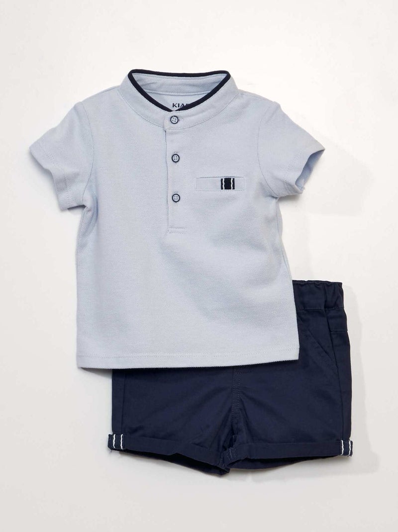 Conjunto de 2 piezas - Camiseta estilo polo + pantalón corto de sarga AZUL - Kiabi