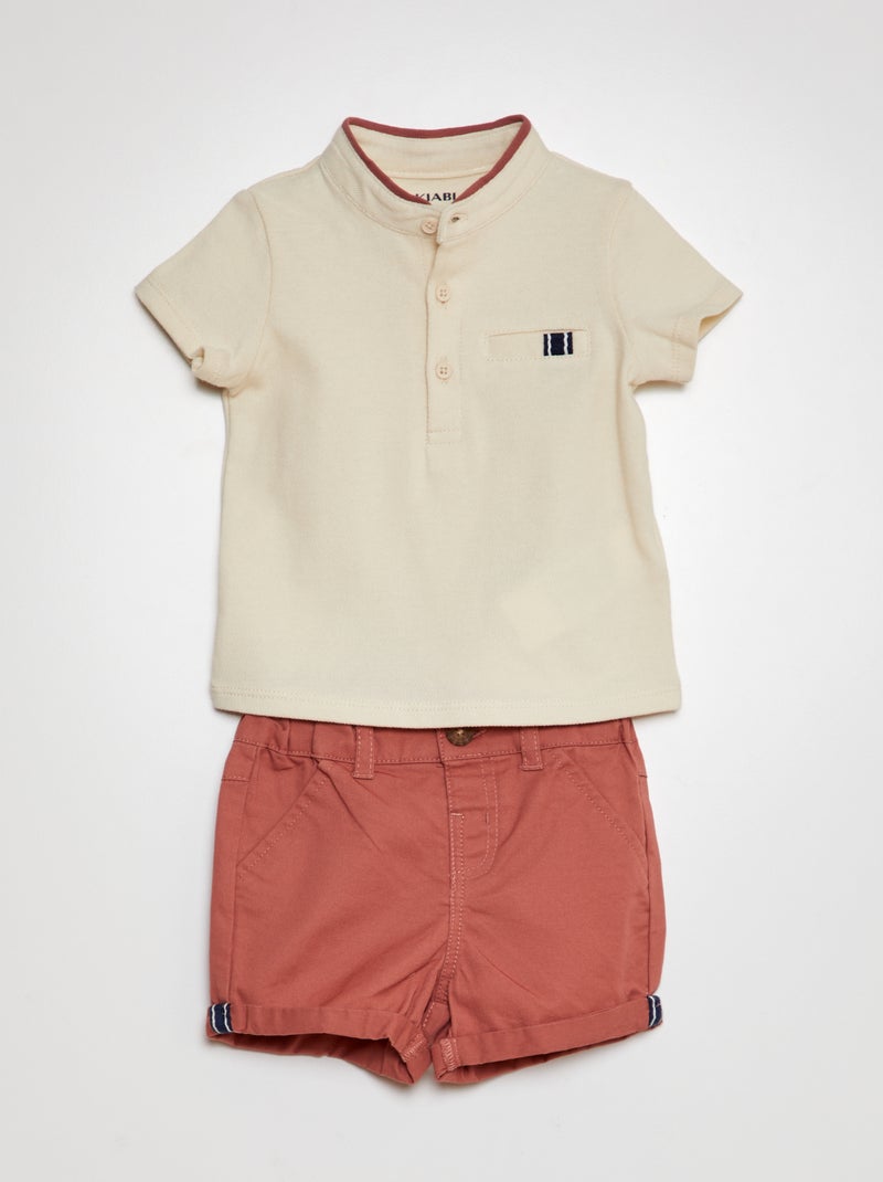 Conjunto de 2 piezas - Camiseta estilo polo + pantalón corto de sarga ROSA - Kiabi