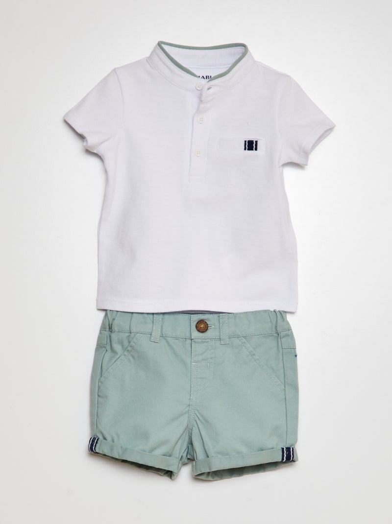 Conjunto de 2 piezas - Camiseta estilo polo + pantalón corto de sarga VERDE - Kiabi
