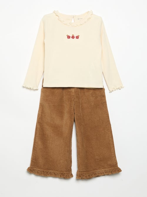 Conjunto de 2 piezas - Camiseta + pantalón de terciopelo - Kiabi