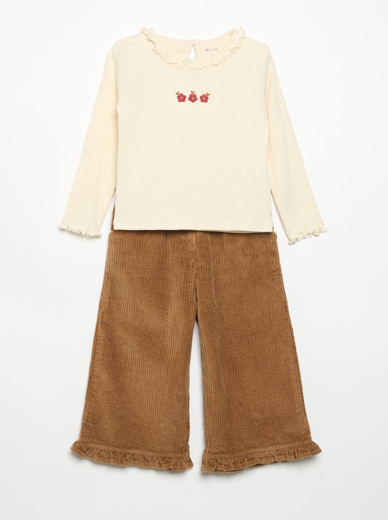Conjunto de 2 piezas - Camiseta + pantalón de terciopelo Blanco - Kiabi