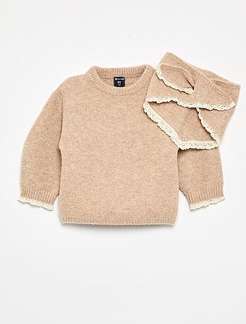 Conjunto de 2 piezas - jersey + pañuelo con detalles de macramé