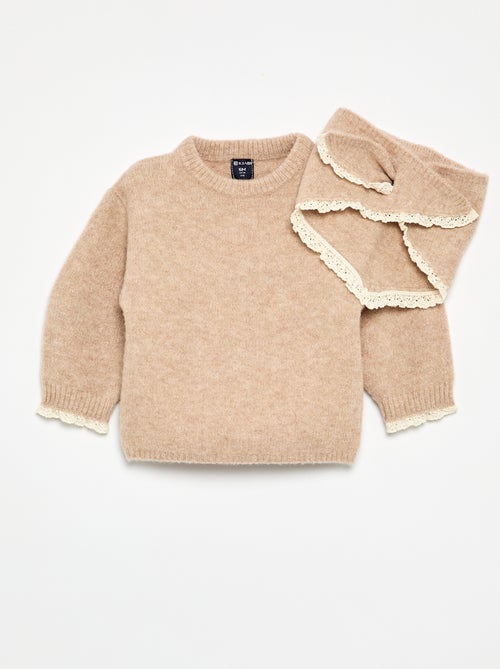 Conjunto de 2 piezas - jersey + pañuelo con detalles de macramé - Kiabi