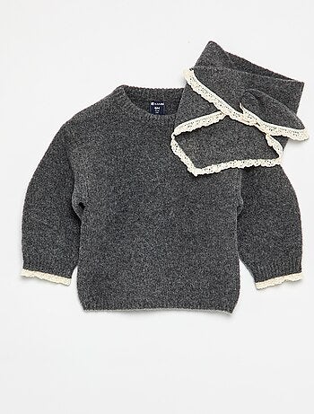 Conjunto de 2 piezas - jersey + pañuelo con detalles de macramé