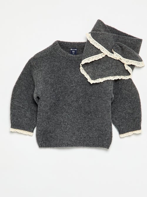 Conjunto de 2 piezas - jersey + pañuelo con detalles de macramé - Kiabi