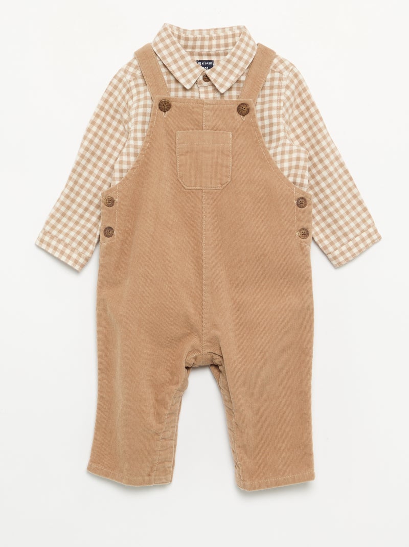 Conjunto de 2 piezas - Peto largo + Camisa de manga larga Beige - Kiabi