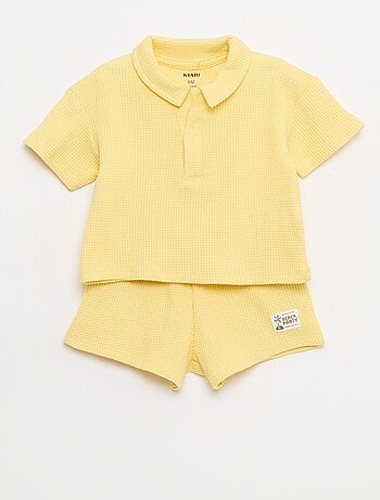 Conjunto de 2 piezas - polo + pantalón corto de punto gofrado