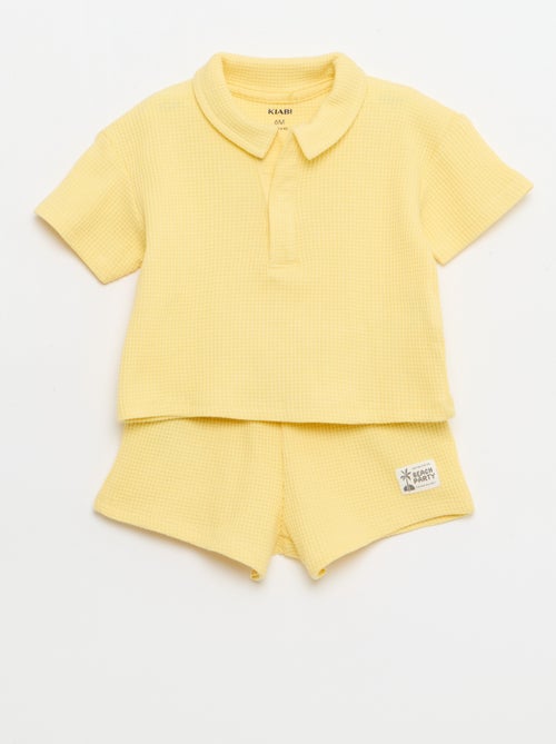 Conjunto de 2 piezas - polo + pantalón corto de punto gofrado - Kiabi
