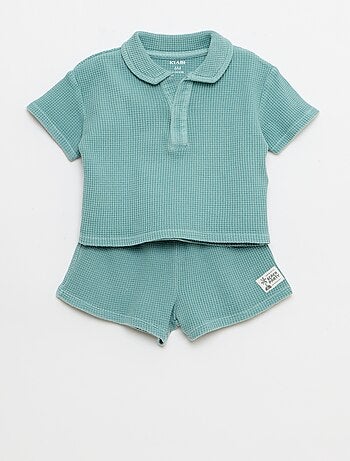 Conjunto de 2 piezas - polo + pantalón corto de punto gofrado
