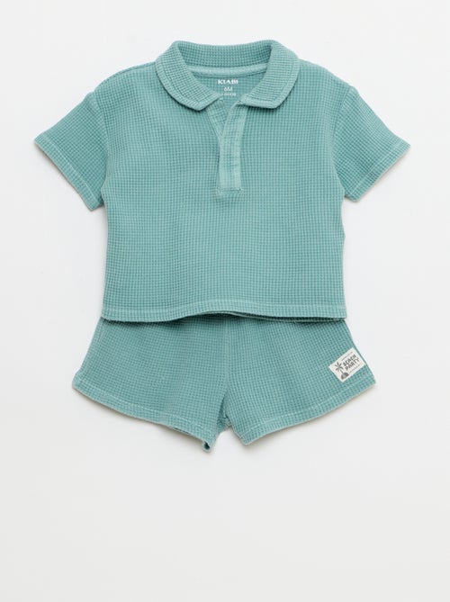 Conjunto de 2 piezas - polo + pantalón corto de punto gofrado - Kiabi