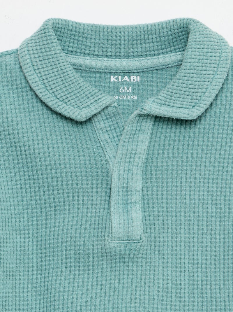 Conjunto de 2 piezas - polo + pantalón corto de punto gofrado Azul - Kiabi