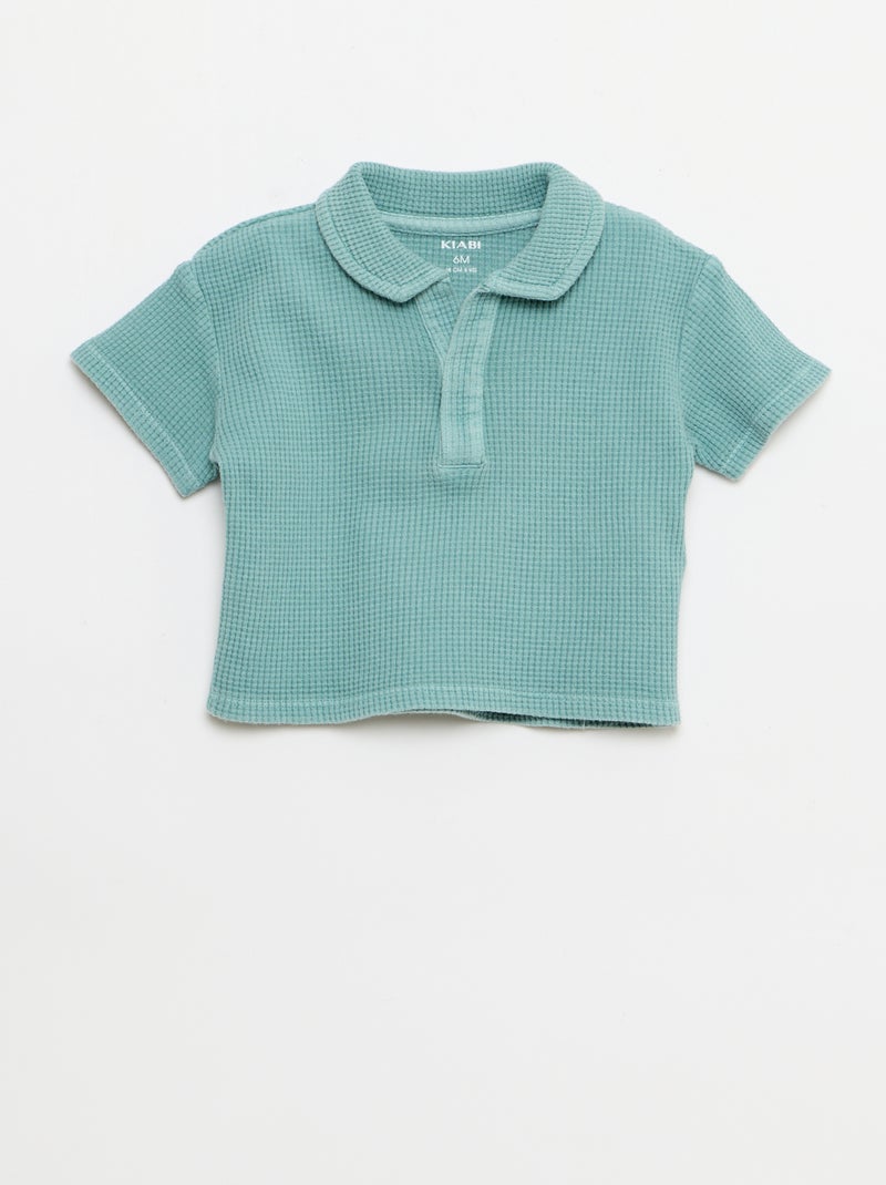 Conjunto de 2 piezas - polo + pantalón corto de punto gofrado Azul - Kiabi