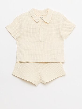 Conjunto de 2 piezas - polo + pantalón corto de punto gofrado