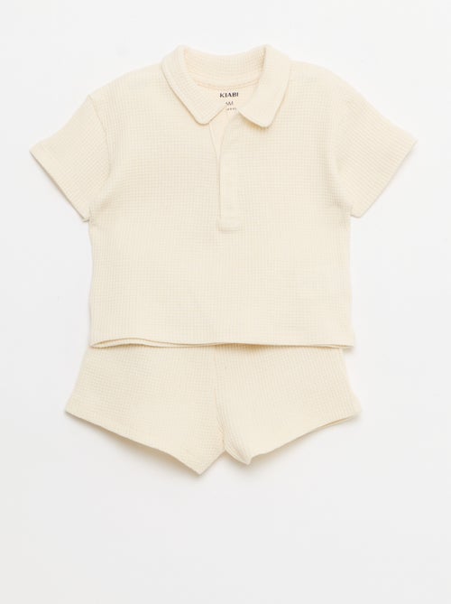 Conjunto de 2 piezas - polo + pantalón corto de punto gofrado - Kiabi
