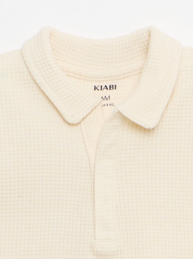 Conjunto de 2 piezas - polo + pantalón corto de punto gofrado Blanco - Kiabi