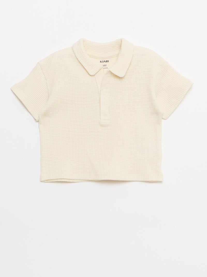 Conjunto de 2 piezas - polo + pantalón corto de punto gofrado Blanco - Kiabi