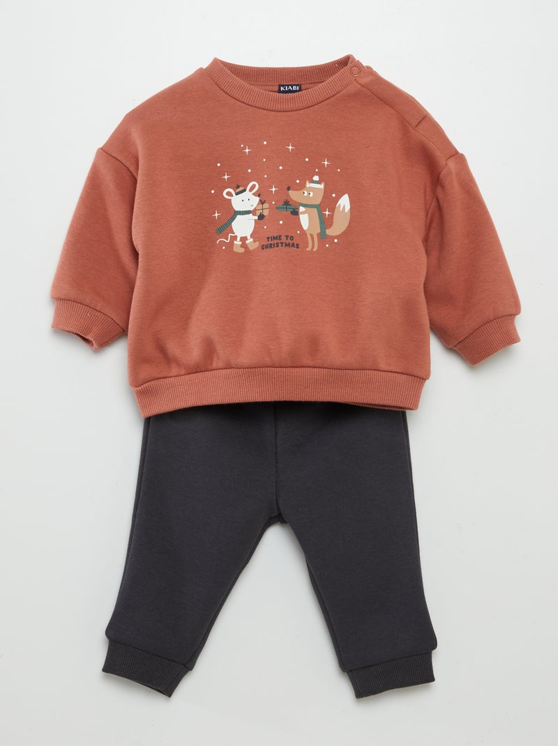 Conjunto de 2 piezas - Sudadera + pantalón estampado MARRON - Kiabi