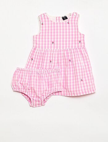 Conjunto de 2 piezas - Vestido vichy sin mangas de popelina de algodón + braguita