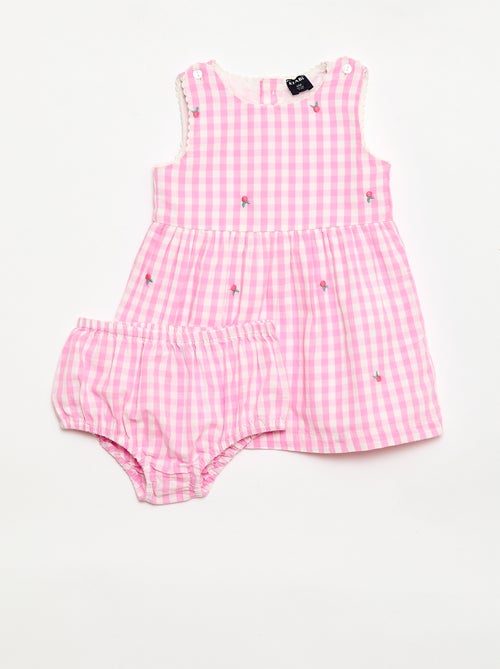 Conjunto de 2 piezas - Vestido vichy sin mangas de popelina de algodón + braguita - Kiabi