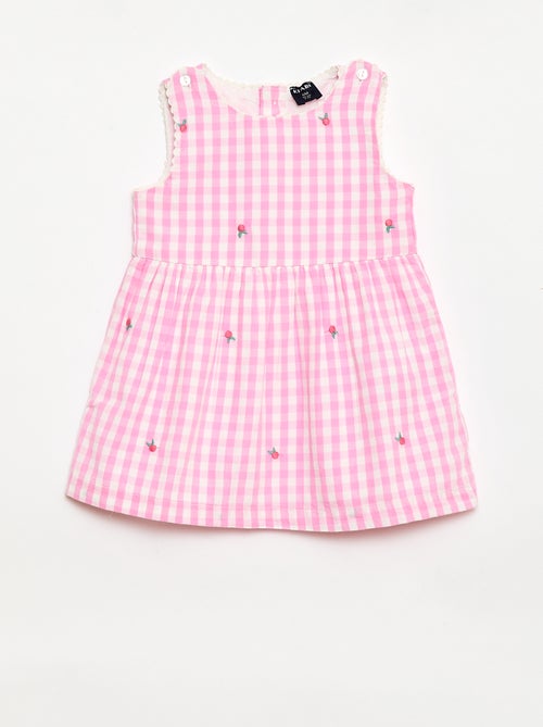 Conjunto de 2 piezas - Vestido vichy sin mangas de popelina de algodón + braguita - Kiabi