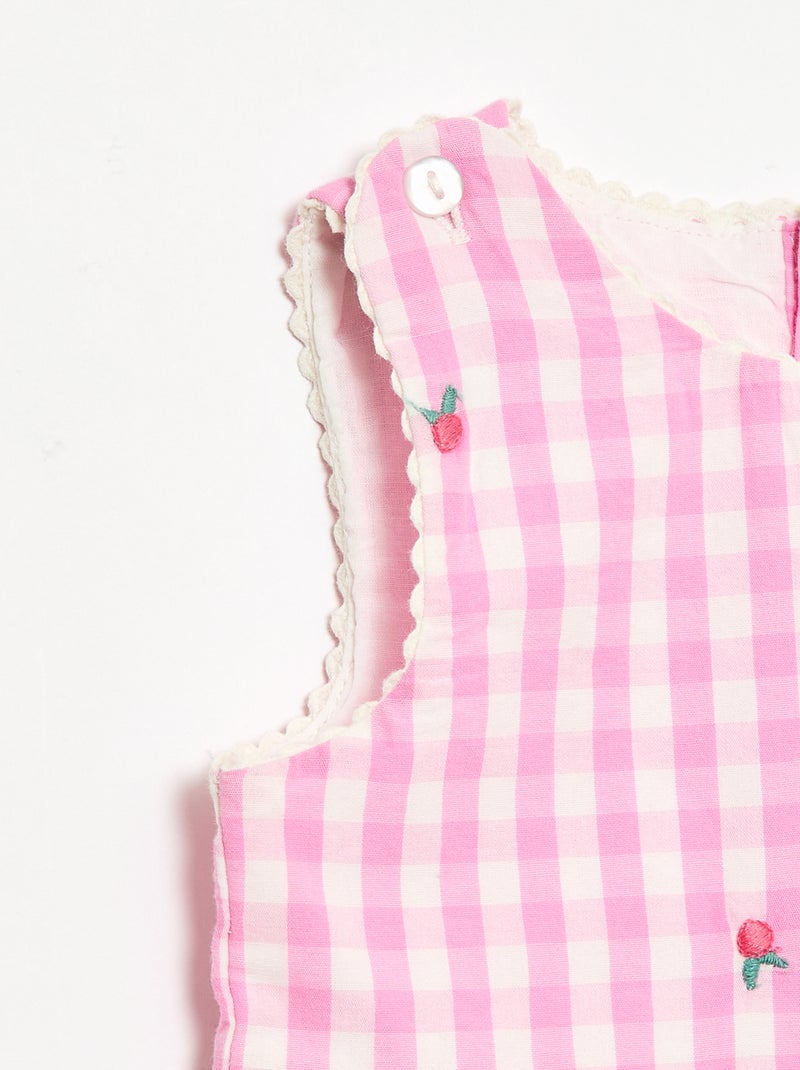 Conjunto de 2 piezas - Vestido vichy sin mangas de popelina de algodón + braguita Rosa - Kiabi