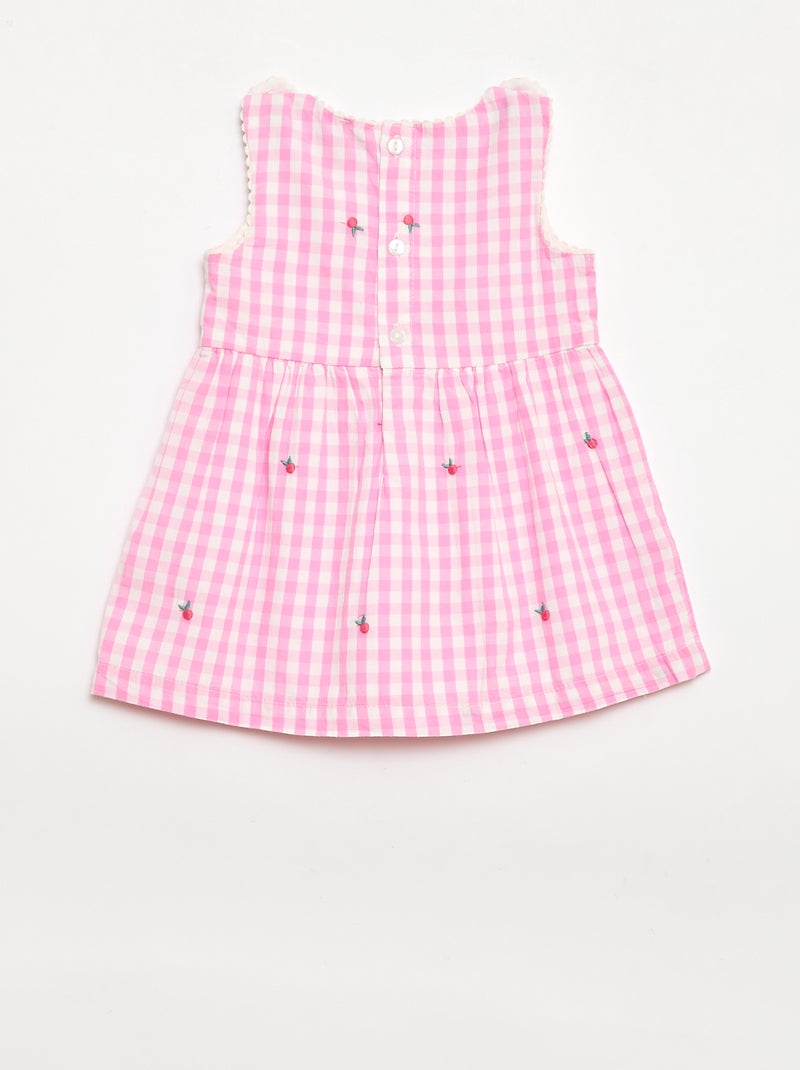 Conjunto de 2 piezas - Vestido vichy sin mangas de popelina de algodón + braguita Rosa - Kiabi