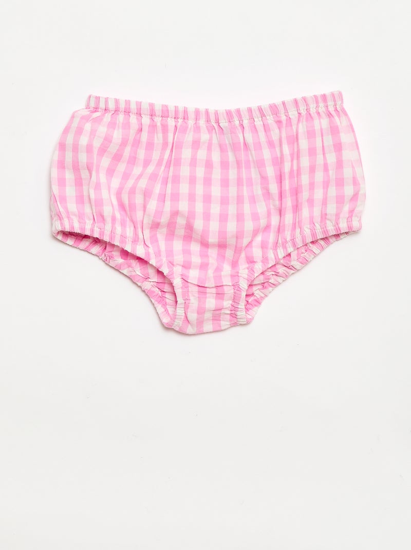 Conjunto de 2 piezas - Vestido vichy sin mangas de popelina de algodón + braguita Rosa - Kiabi